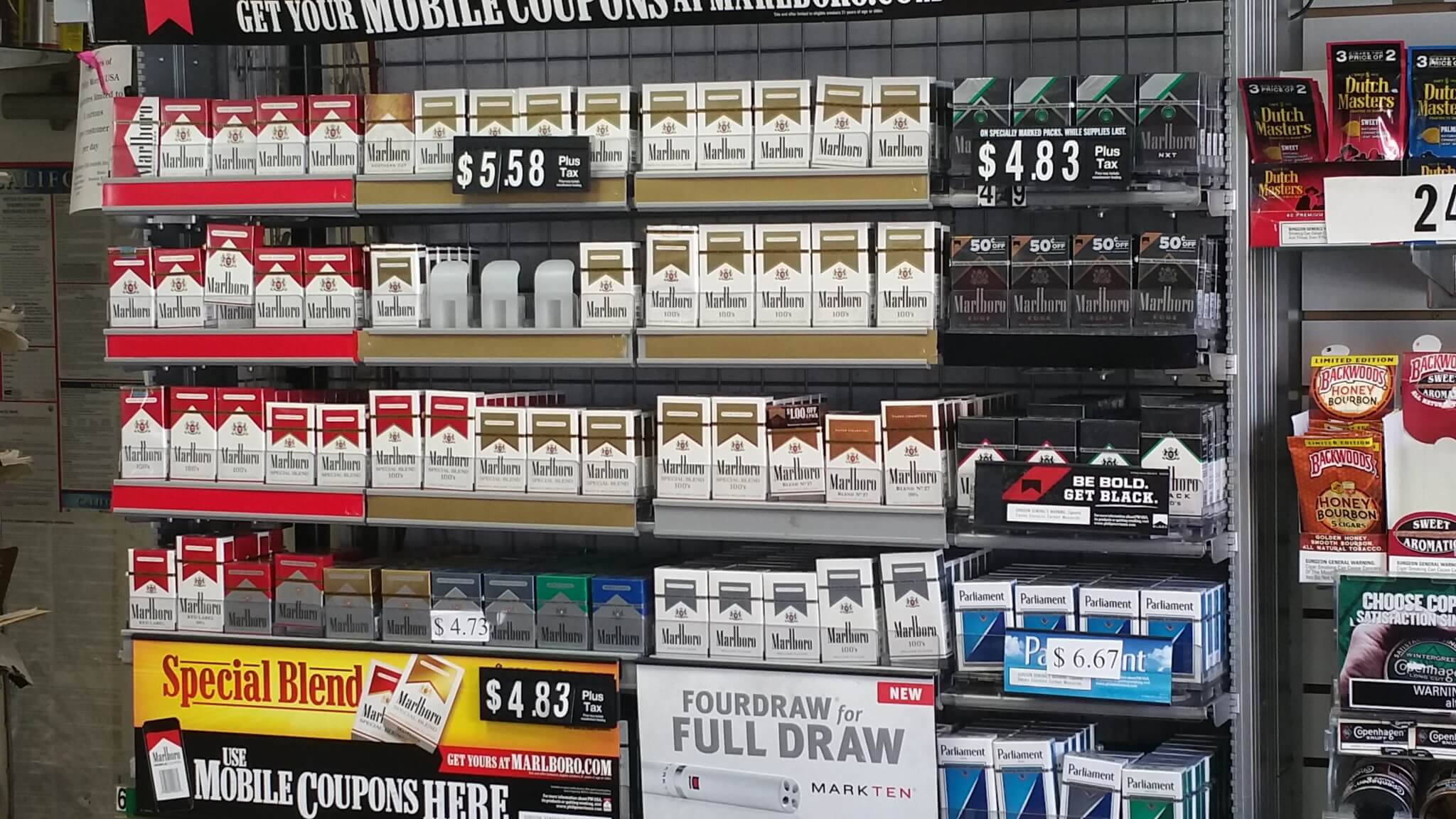 the average cost of a pack of cigarettes in CA